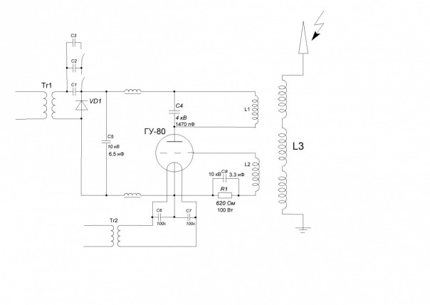 Схема ламповой катушки тесла